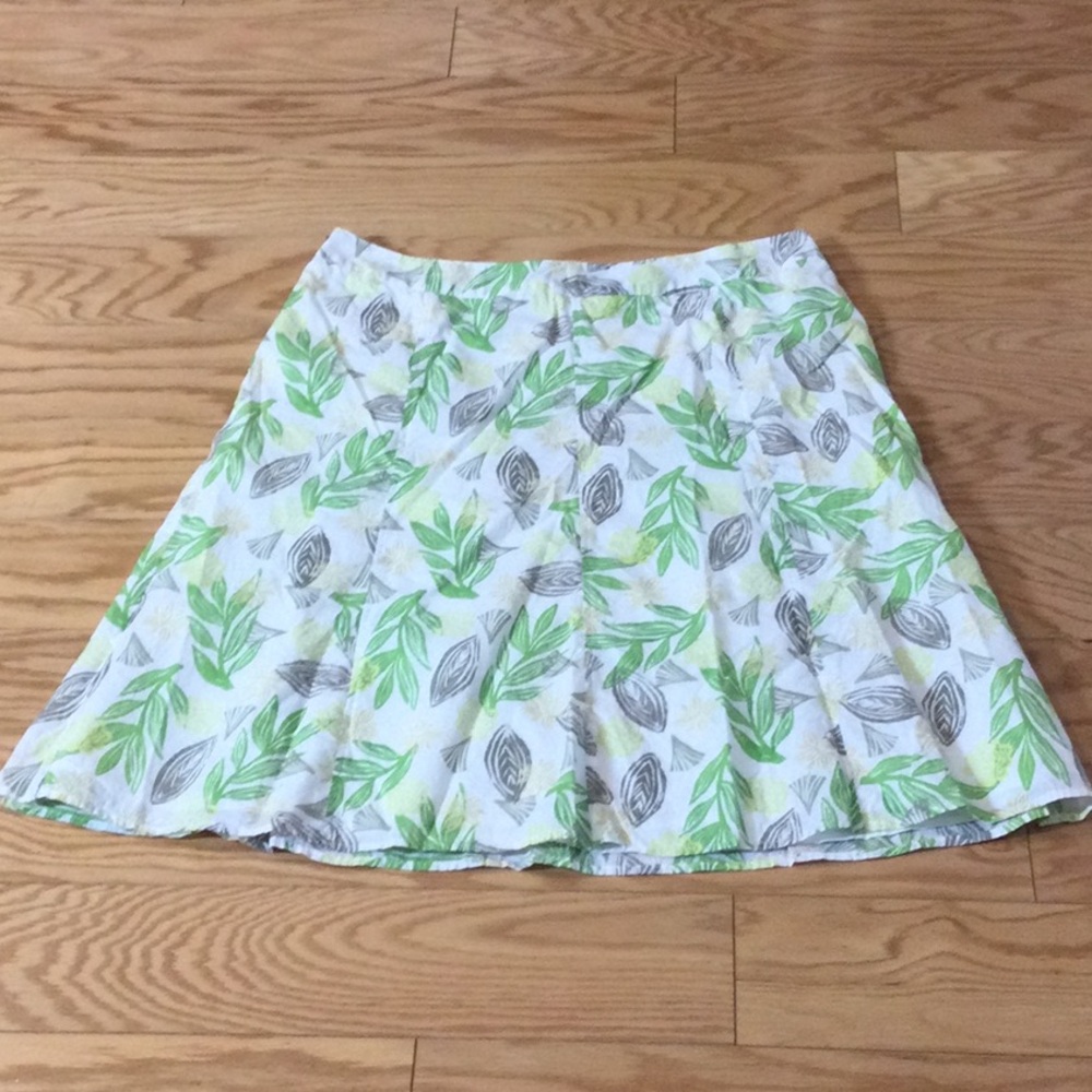 16W Sigrid Olsen Leaf-Print Cotton Skirt in Green and White